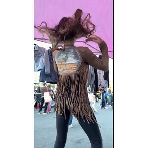 DAVID BOWIE 70s 80s Pop Fringe Suede Hippie Cardigan Upcycled Retro Vintage Sz M